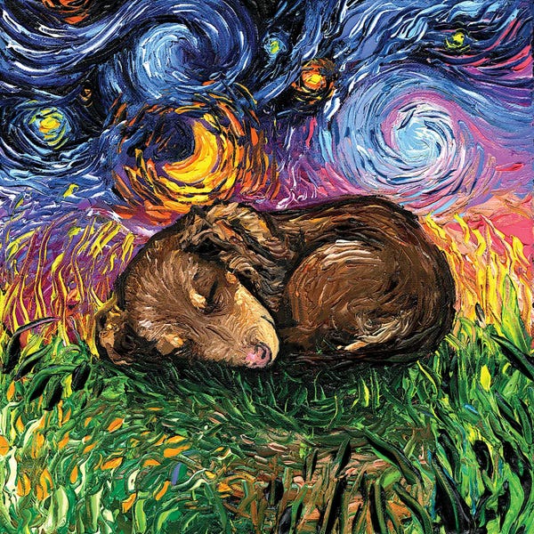 Baby Animals: Sleepy Brown Dachshund Pup Night by Aja Trier