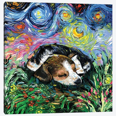 Sleepy Beagle Pup Night Canvas Print #AJT539} by Aja Trier Art Print