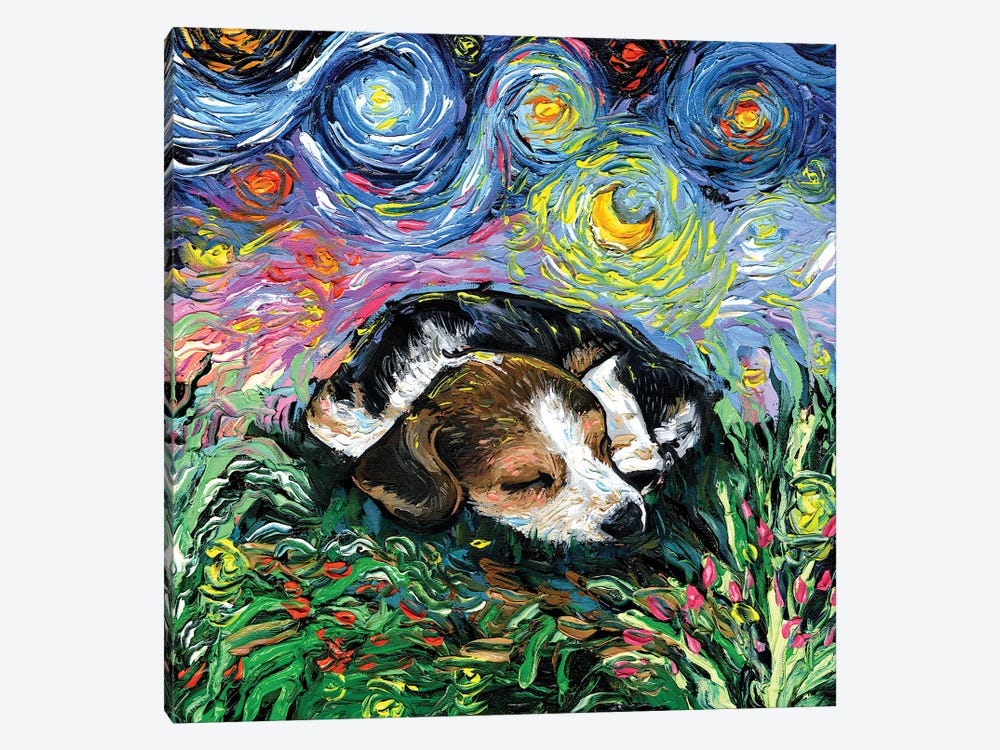 Sleepy Beagle Pup Night by Aja Trier 1-piece Art Print