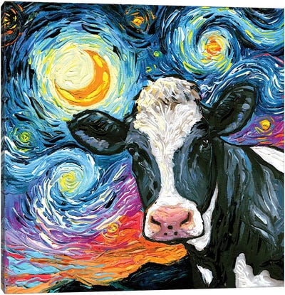 Holstein Night Canvas Art Print - Crescent Moon Art