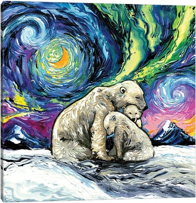 Polar Night Canvas Art Print - Polar Bear Art