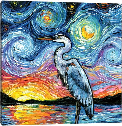 Blue Heron Canvas Art Print - Aja Trier