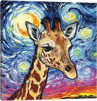 Giraffe Canvas Art Print - Night Sky Art