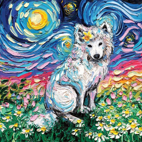 Starry Night Collection: Samoyed Night II by Aja Trier