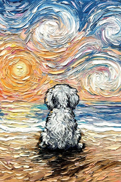 Beach Sunrises & Sunsets: Beach Days - Bichon Frise by Aja Trier