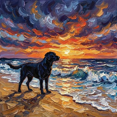 Santa Fe - Canvas Prints: Beach Night - Black Labrador by Aja Trier