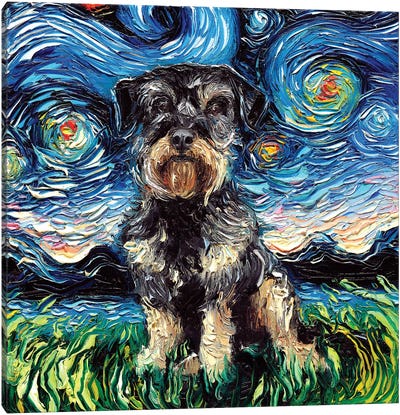 Schnoodle Night Canvas Art Print - Starry Night Collection