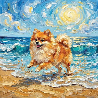 Canvas Print: Beach Day - Pomeranian by Aja Trier - thumbnail