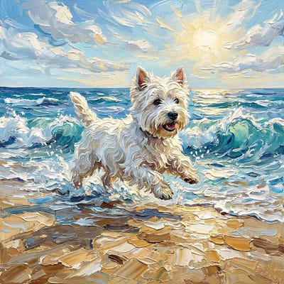Canvas Print: Frolicking Westie at the Beach by Aja Trier - thumbnail