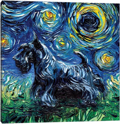 Scotty Night Canvas Art Print - Scottish Terriers