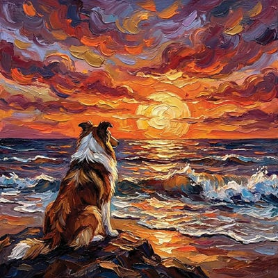 Brown - Canvas Prints: Beach Nights - Collie by Aja Trier
