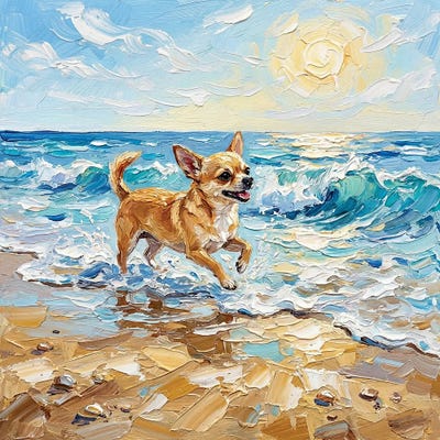Canvas Print: Frolicking Chihuahua At The Beach by Aja Trier - thumbnail