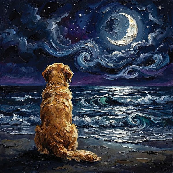 Aja Trier: Beach Nights - Golden Retriever by Aja Trier