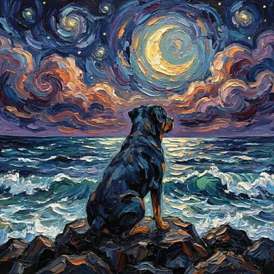 Santa Fe - Canvas Prints: Beach Nights - Rottweiller by Aja Trier