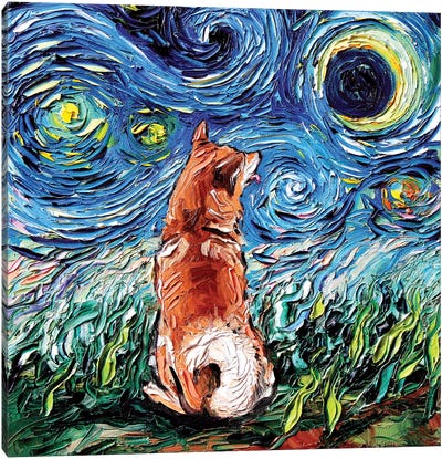 Shiba Inu Night Canvas Art Print - All Things Van Gogh