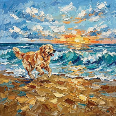Canvas Print: Frolicking Golden Retriever by Aja Trier - thumbnail