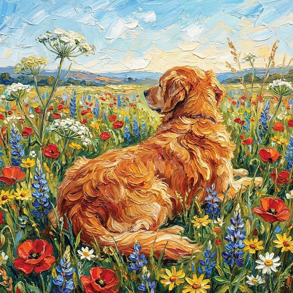 Aja Trier: Amongst The Flowers - Golden Retriever by Aja Trier