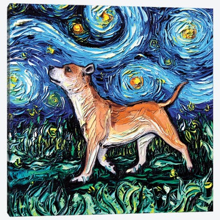 Staffordshire Bull Terrier Night Canvas Print #AJT59} by Aja Trier Canvas Wall Art