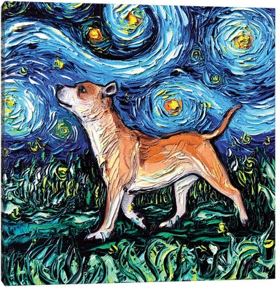 Staffordshire Bull Terrier Night Canvas Art Print - Pit Bull Art