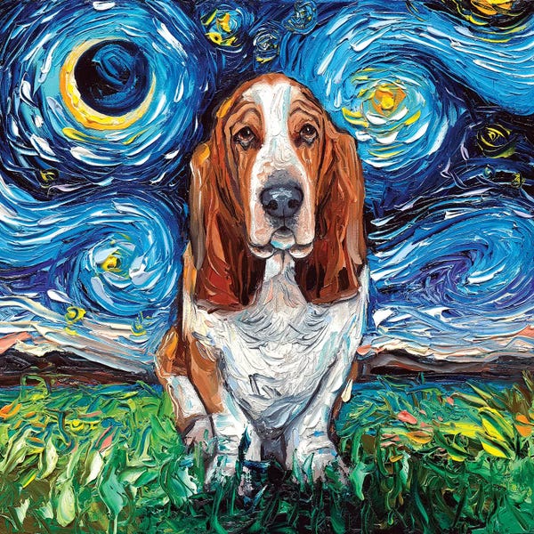 Kids Animal Art: Basset Hound Night by Aja Trier
