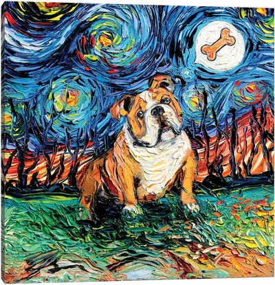 Starry Bulldog Canvas Art Print - Re-imagined Masterpieces