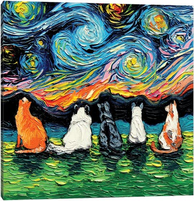 Starry Cats Canvas Art Print - Kids Room