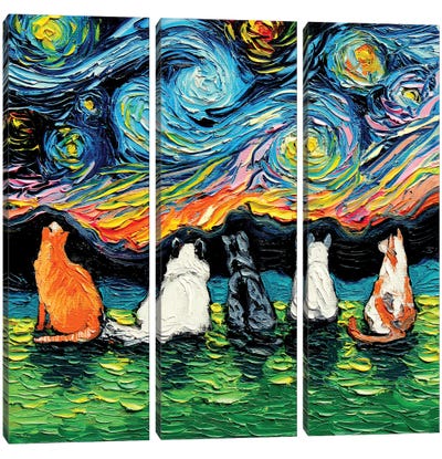 Starry Cats Canvas Art Print - 3-Piece Animal Art