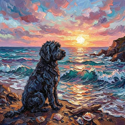 Santa Fe - Canvas Prints: Beach Days - Portuguese Water Dog by Aja Trier