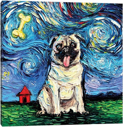Starry Pug Canvas Art Print - Pug Art