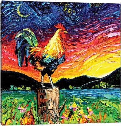 Starry Starry Morning Canvas Art Print - Chicken & Rooster Art