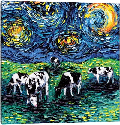Starry Starry Pasture Canvas Art Print - Cow Art