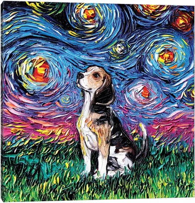 Beagle Night Canvas Art Print - Starry Night Collection