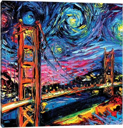 Van Gogh Never Saw Golden Gate Canvas Art Print - Famous Architecture & Engineering