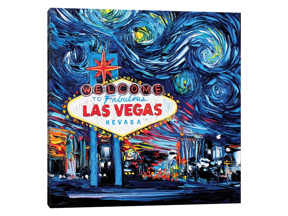Las Vegas Art - van Gogh Never Saw Vegas - Vegas Sign - Giclee print by Aja  8x8, 10x10, 12x12, 20x20, and 24x24 inches choose your size