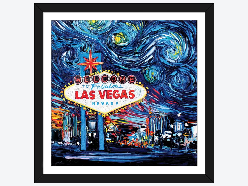 Las Vegas Art - van Gogh Never Saw Vegas - Vegas Sign - Giclee print by Aja  8x8, 10x10, 12x12, 20x20, and 24x24 inches choose your size