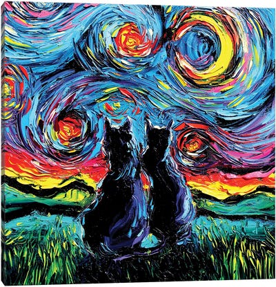 Van Gogh's Cats Canvas Art Print - Starry Night Collection
