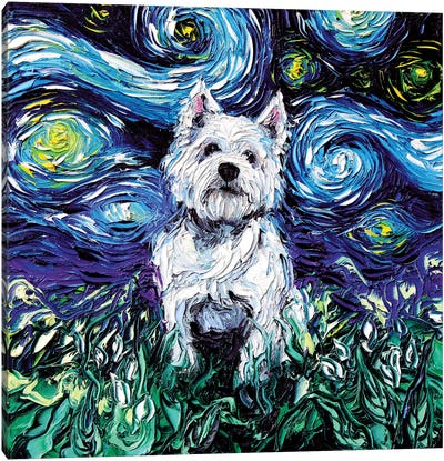 Westie Night Canvas Art Print - West Highland White Terrier Art