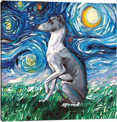 Whippet Night Canvas Art Print - Starry Night Collection