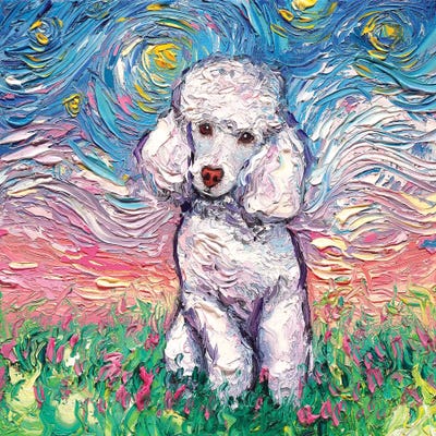 White Poodle Night by Aja Trier framed wall art