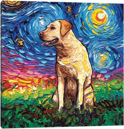 Yellow Labrador Night II Canvas Art Print - Large Colorful Accents
