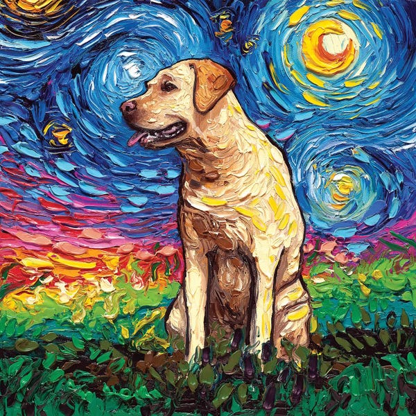 Kids Animal Art: Yellow Labrador Night II by Aja Trier