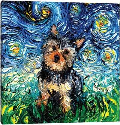 Yorkie Night Canvas Art Print - All Things Van Gogh