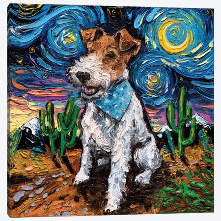 Wire Fox Terrier Night Canvas Print #AJT89} by Aja Trier Canvas Print