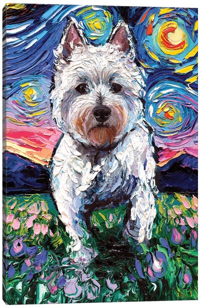 Westie Night II Canvas Art Print - West Highland White Terrier Art