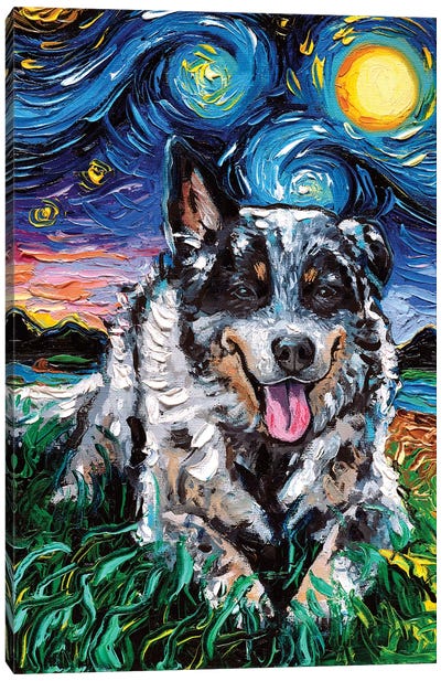 Australian Cattle Dog Night Canvas Art Print - Starry Night Collection