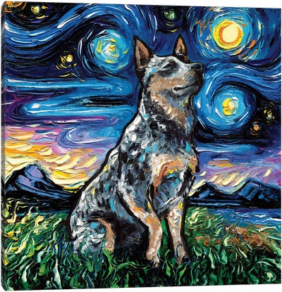 Blue Heeler Night Canvas Art Print - Dog Art