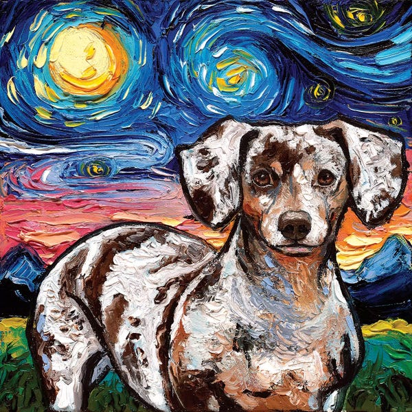 Dachshunds: Reverse Chocolate Dapple Dachshund Night by Aja Trier