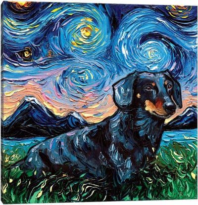 Black And Tan Dachshund Night III Canvas Art Print - Starry Night Collection