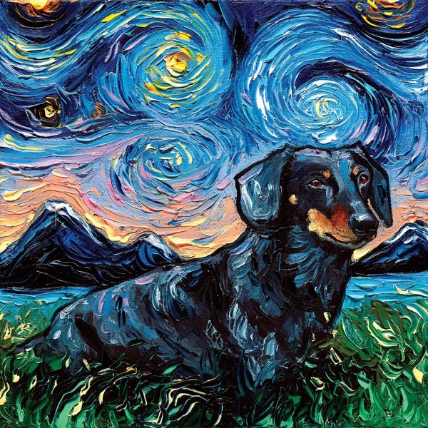 Dachshunds: Black And Tan Dachshund Night III by Aja Trier