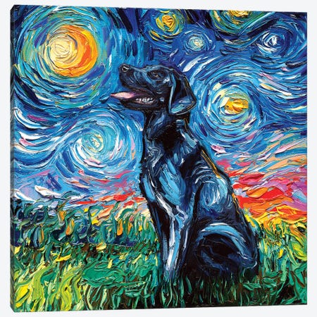 Black Labrador Night I Canvas Print #AJT9} by Aja Trier Canvas Art Print